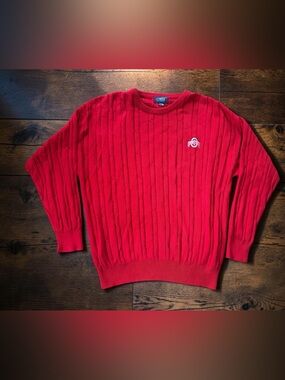Vintage Ohio State Buckeyes Cable Knit Sweater Men XXL Red La Mode Embroidered